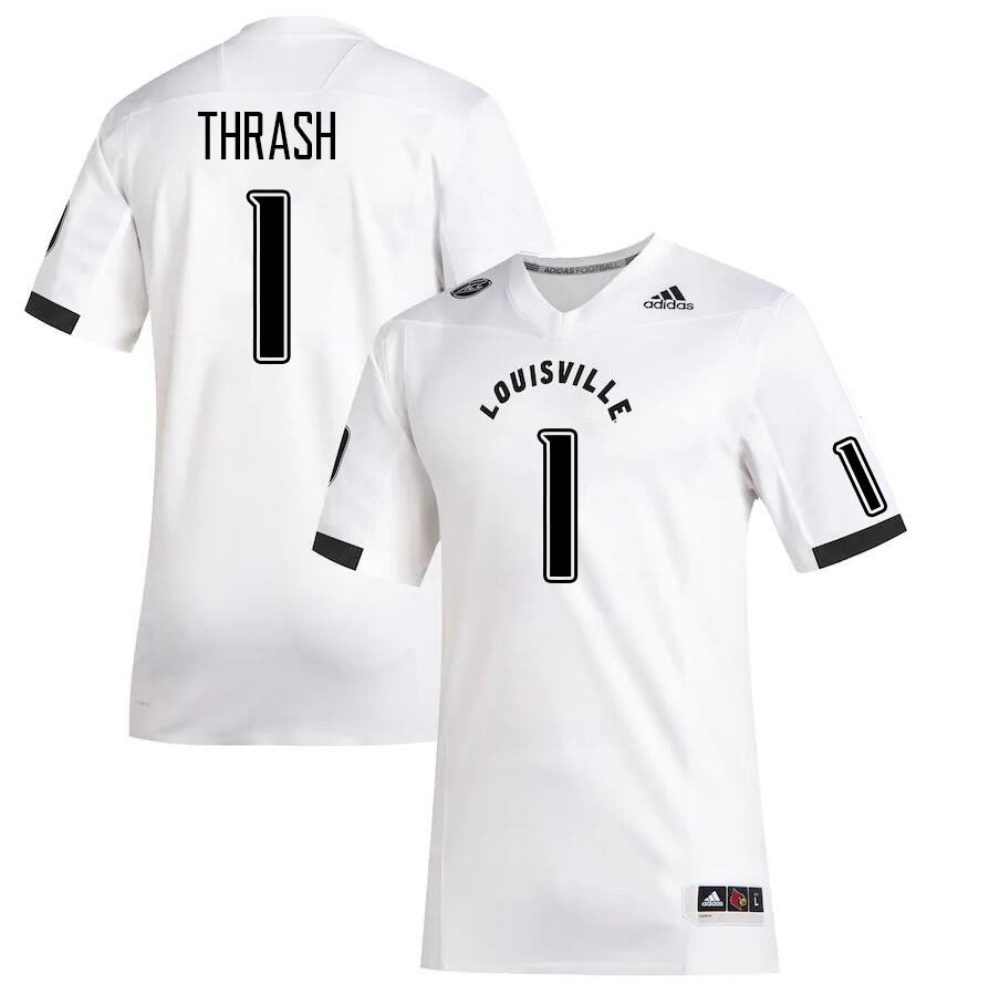 Men #1 Jamari Thrash Louisville Cardinals College Football Jerseys Stitched Sale-White - Click Image to Close